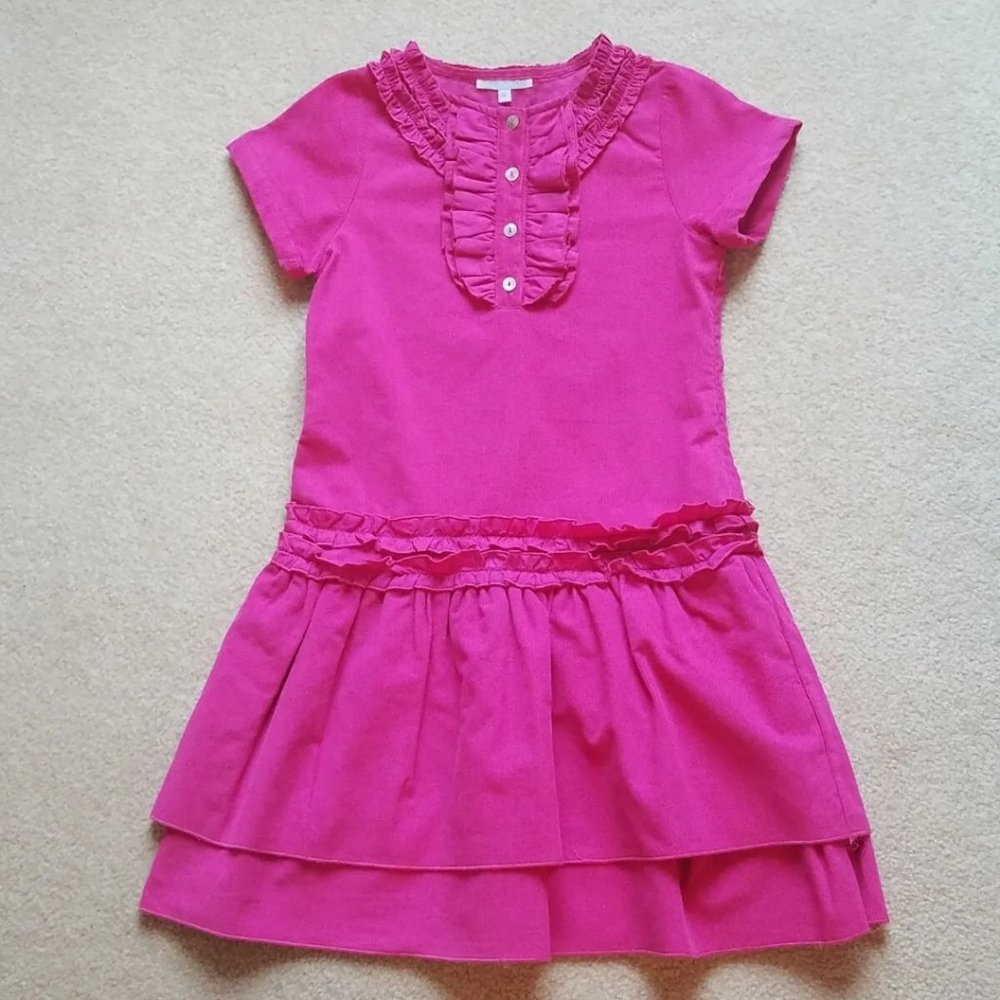 ELEPHANTITO Girls Pink Corduroy Ruffle Dress Size 8
